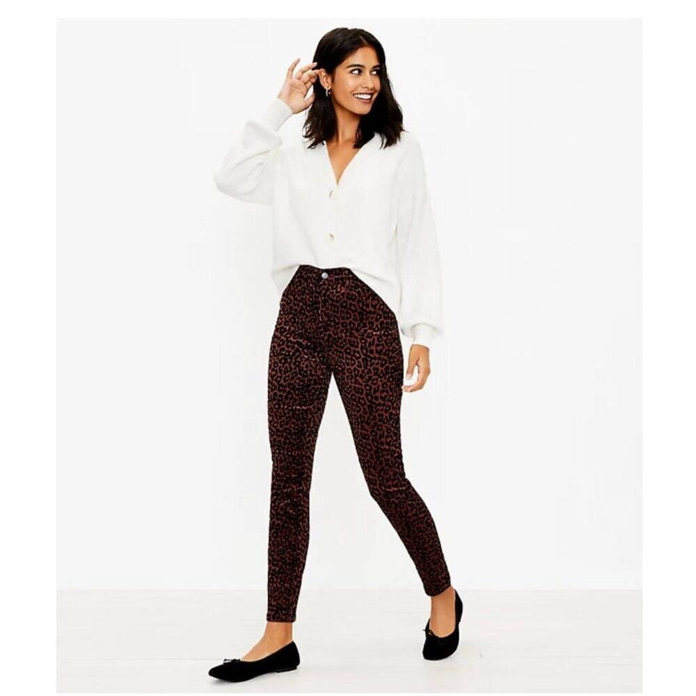 LOFT Leopard Animal Print High‎ Rise Skinny Corduroy Pants Size 28/6 Brown NWT
